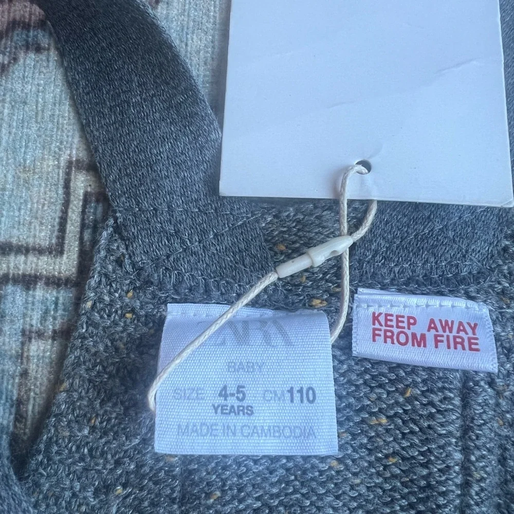 Kids Gray Knit Overalls Zara Hot air balloon patch